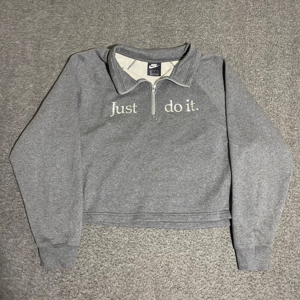 Nike Just Do It Quarter Zip Cropped Sweatshirt Womens XL Gray BV4990-071 Athlete